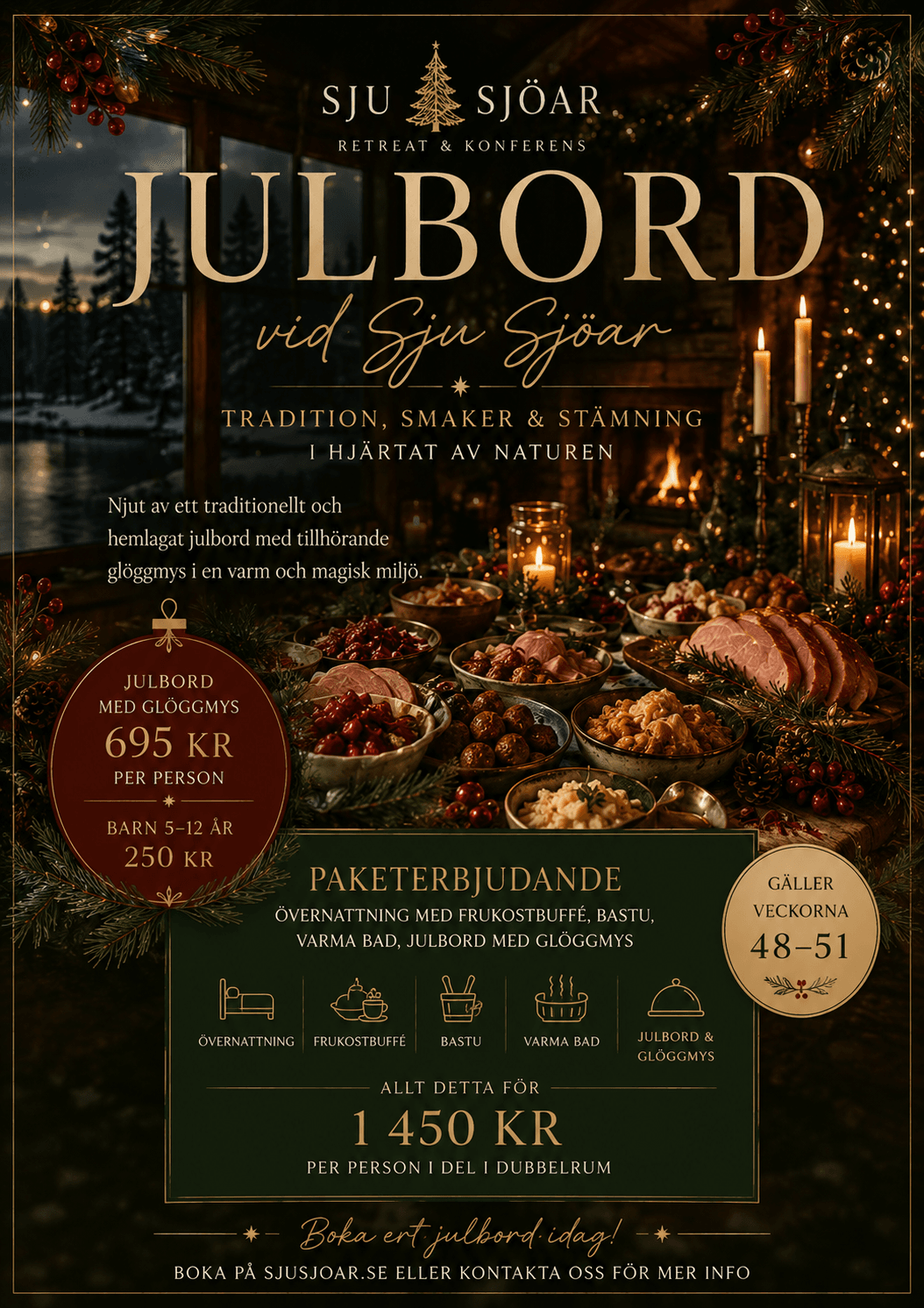 Julbord på Sju Sjöar 2026 – julbord med glöggmys och övernattningspaket